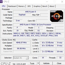 AMD Ryzen 9 7950X - CPU-Z. (Image Source: Weibo)