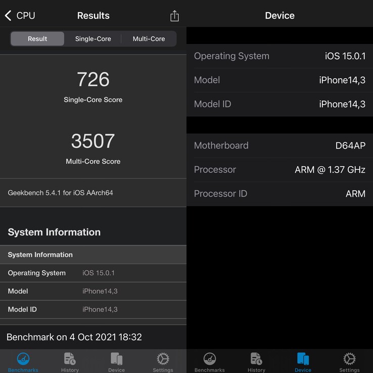 iPhone 13 Pro Max low power mode Geekbench 5 result. (Image: Notebookcheck)