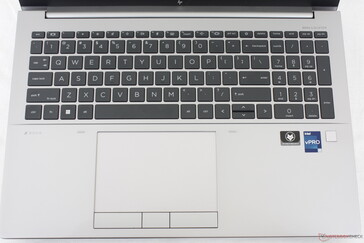 Keyboard layout. The system relies on a dedicated fingerprint reader instead of a combination power-fingerprint button