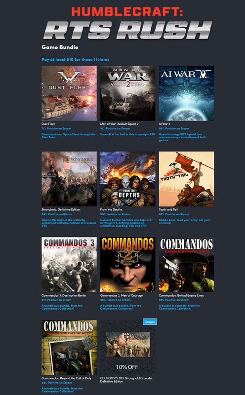 Humblecraft: RTS Rush Humble Bundle showing 10 games (Image source: screenshot, Humble Bundle)