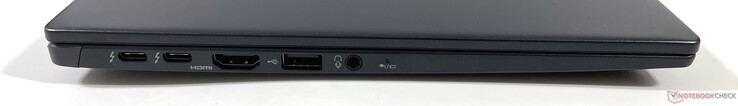 Left: 2x USB-C with Thunderbolt 4, HDMI 2.0, USB-A 3.2 Gen.1, 3.5 mm audio