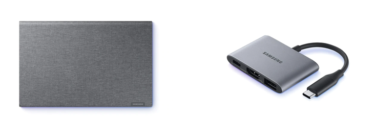 Samsung offers a sleeve and a port replicator.