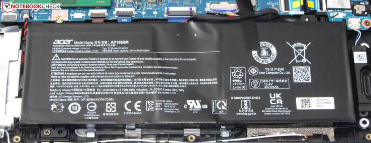 The battery has a capacity of 57.5 Wh.