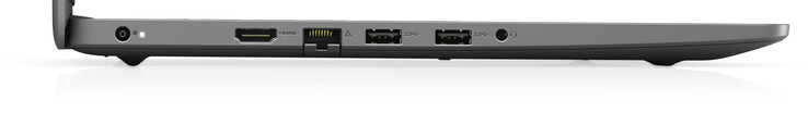 Left: AC adapter, HDMI, Gigabit Ethernet, 2x USB 3.2 gen 1 (type-A), combined audio port