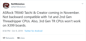New AMD TRX40 boards coming in November. (Source: ReHWolution on Twitter)