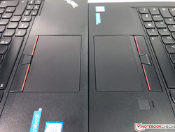 Touchpads of the Lenovo ThinkPad T470 (left) and ThinkPad T470s (right).