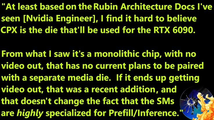 Nvidia Rubin CPX GPU is unlikely to power the RTX 6090. (Image source: Moore's Law Is Dead on YouTube)