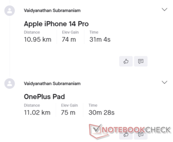 GPS comparison: Apple iPhone 14 Pro vs. OnePlus Pad