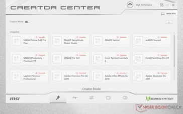 Creator Center software is equivalent to the Dragon Center on MSI G series laptops. Preset optimal settings are available for a number of programs