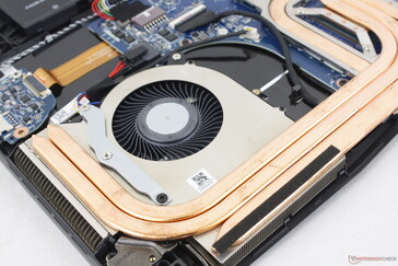 Cooling solution consists of asymmetric ~45 mm and ~55 mm fans with 6 heat pipes between them