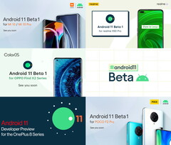 Only Google and OnePlus have released Android 11 Beta 1 builds thus far. (Image source: Google, OnePlus, Poco, Realme &amp; Xiaomi)