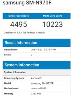Samsung Galaxy Note 10 (SM-N970F) on Geekbench (Source: Ice universe on Twitter)