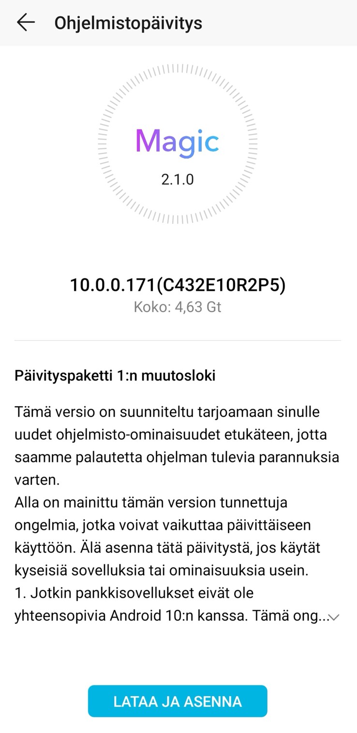 The Honor View 20 is also receiving the Android 10-based Magic UI 3.0 update. (Source: u/Gathorall)