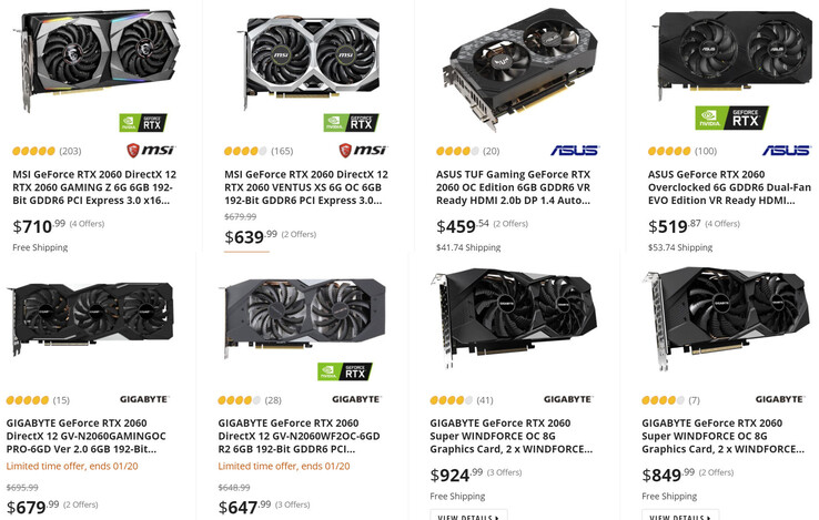 NVIDIA GeForce RTX 2060 prices are high, currently. (Image source: Newegg via Videocardz)
