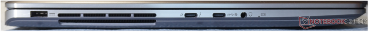 Left: Power supply, Thunderbolt 4, USB-C (10 Gb/s, PD, DP), headset