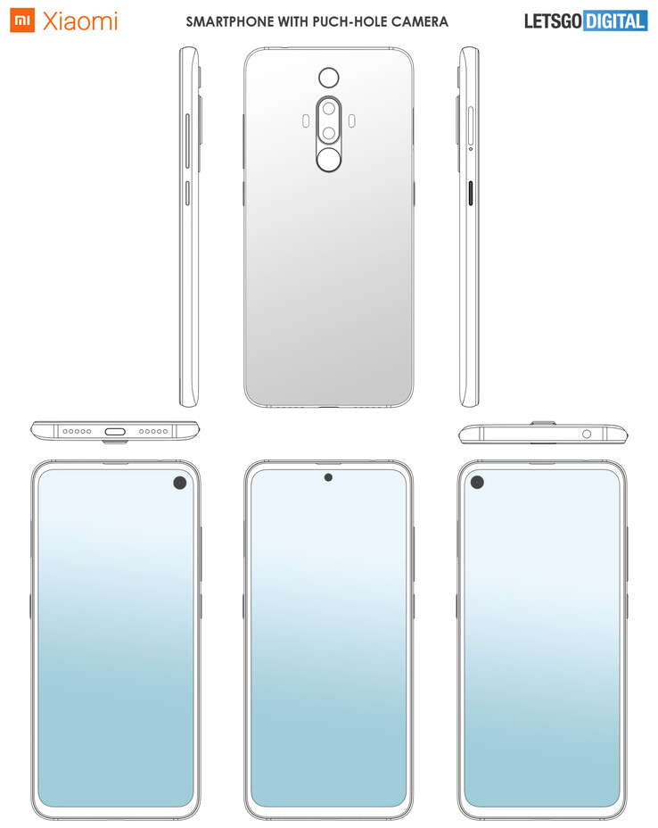 The new "Xiaomi punch-hole" patent's images. (Source: LetsGoDigital)