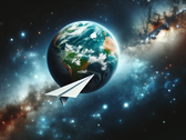 When a paper airplane is launched from the ISS, it survives re-entry into Earth's atmosphere but burns up before reaching the ground. (Image source: DallE3)