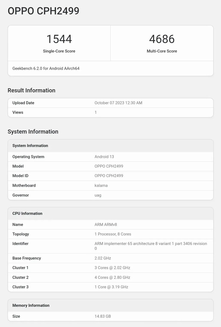 The OnePlus Open's first trip to Geekbench(?). (Source: Geekbench via SparrowsNews)
