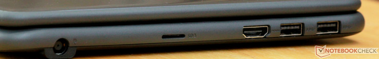 Left: DC in, microSD card reader, HDMI, 2x USB 3.0