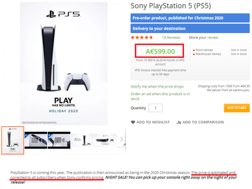 PS5 placeholder price estimate. (Image source: VPD - machine translated)