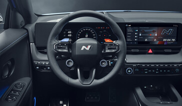 The Ioniq 5 N's steering wheel sees the addition of a large N logo as well as an N Grin Boost button and paddle shifters. (Image source: Hyundai)