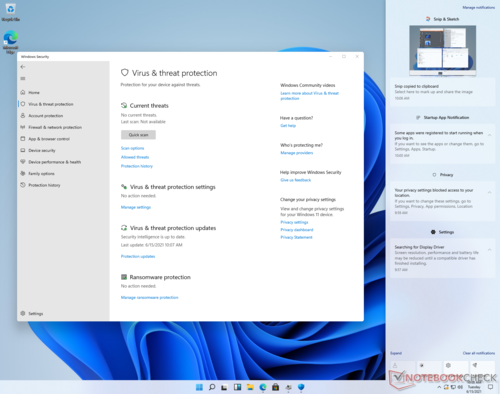 Windows 11 Defender app and Action Center