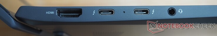Left: HDMI, 2x USB-C 4 (Thunderbolt 4, DisplayPort, Power Delivery), Audio (Headset/Mic)