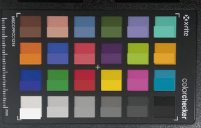 ColorChecker colors photographed; the original color is digitally portrayed in the bottom half of each color patch