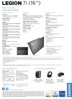 Lenovo Legion 7i 16ITH-6 - Specifications. (Source: Lenovo)