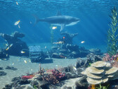 InZOI Island Getaway free DLC snorkelling screenshot showing sharks and fish in shallow waters