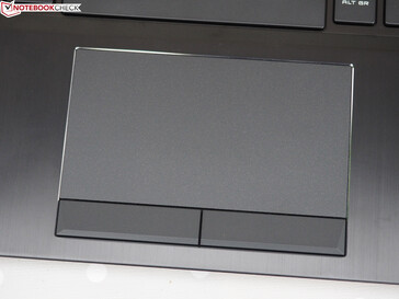 A close-up of the trackpad and dedicated mouse buttons