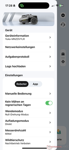 Menu with various settings