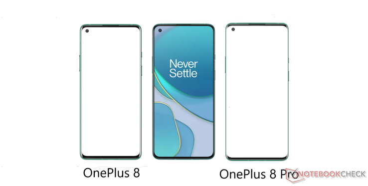 The face-on "8T" image compared to those of the OnePlus 8 and 8 Pro. (Source: Notebookcheck)