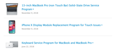 Apple currently has eight active major Exchange and Repair Extension Programs for faulty products. (Screenshot: Notebookcheck)