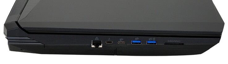 Left: Gigabit RJ-45, Thunderbolt 3, USB 3.0 Type-C, 2x USB 3.0, SD reader