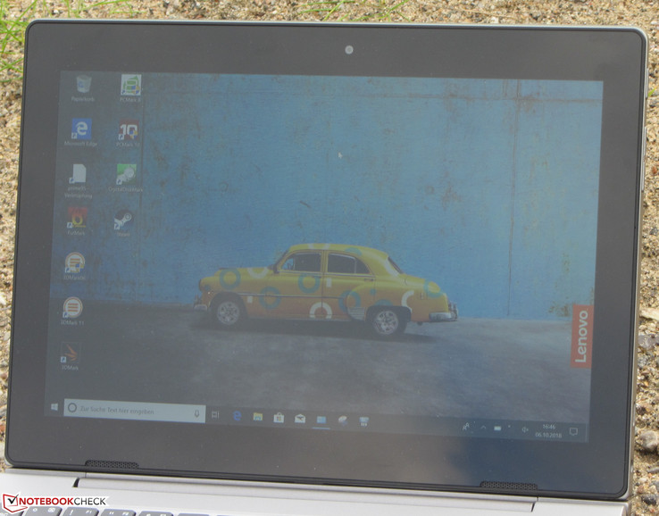 Using the IdeaPad D330-10IGM outside on a cloudy day.