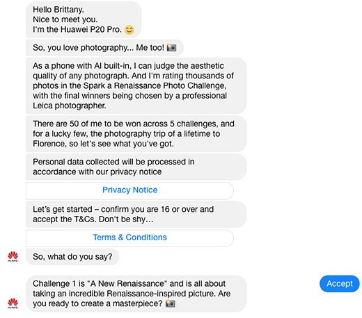 A Facebook chatbot guides through the photo submission process. (Source: DPReview)