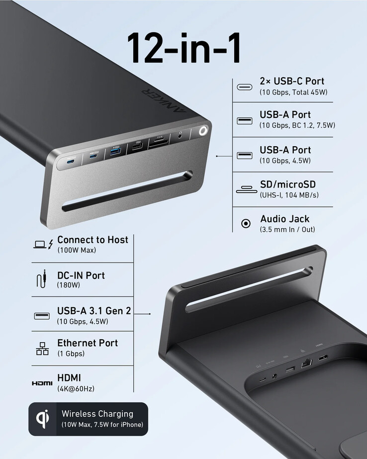 The Anker 675 USB-C Docking Design (12-in-1, Show screen Stand, Wireless) is discounted within the US and the UK. (Image source: Anker)