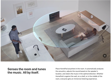 The HomePod can direct audio output based on its location. (Source: Apple)