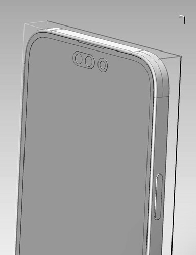 iPhone 14 Pro Max CAD render - Face ID and selfie punch hole. (Image Source: @VNchocoTaco on Twitter)