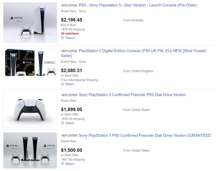 Some PS5 eBay listings on September 17. (Image source: eBay)
