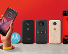 The Moto Z2 Play, pictured here alongside four new Moto Mods. (Source: Motorola)