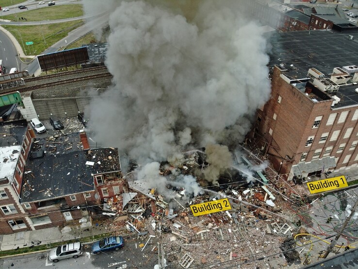 R.M. Palmer Chocolate Factory gas leak explosion killed 7 and injured 10. (Source: Western Berks Fire Dept.)