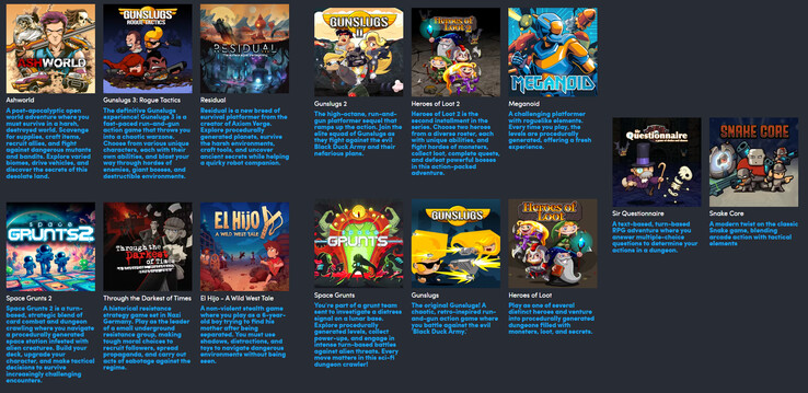 All the games included in the Humble Bundle Pixel and Cartoon Enthusiasts GOG bundle (Image source: Humble Bundle)