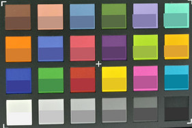 Photo of ColorChecker colors. We displayed the original color in the bottom half of each patch.