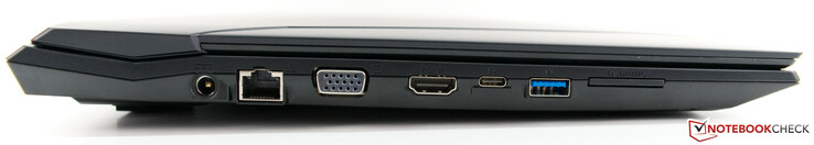 Left-hand side: DC-in, RJ45 LAN, VGA, HDMI 1.4b, USB 3.1 Gen2 Type-C (DisplayPort: no, laptop charging function: no), USB 3.1 Gen2 Type-A, 6-in-1 card reader