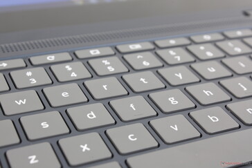 Key clatter is relative soft, travel is shallow, and feedback is average and typical of an Ultrabook