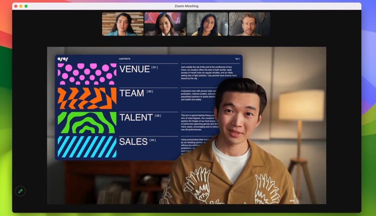 Presenter Overlay can superimpose you (captured by your computer's digital camera) and lay it over your most traditional desktop in a video conference. (Image by Apple)