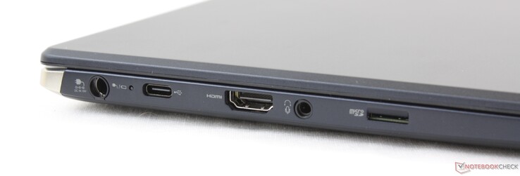 Left: AC adapter, USB Type-C 3.2 Gen. 2, HDMI, 3.5 mm combo, MicroSD reader