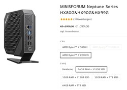 Minisforum Neptune Series HX99G configurations (Source: Minisforum)